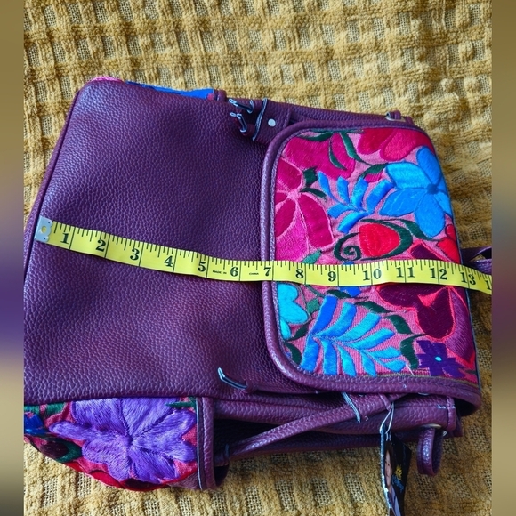 NWT-Costa Maya Burgundy Floral Embroidered Backpack main image 9